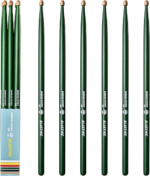 Bluefire 5A Drumsticks - 6 Sticks 3 Pairs, American Hickory with Acorn Tip, Weight Matched for Consistent Feel & Balance, Perfect for Practice and Performance Green