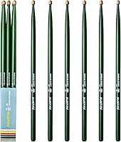 6 varas/3 pares de baquetas 5A de cor verde, baquetas clássicas de 5A, baquetas de nogueira com pontas de bolota, para bateria acústica ou eletrônica, baqueta Bluefire, peso correspondente. Baqueta