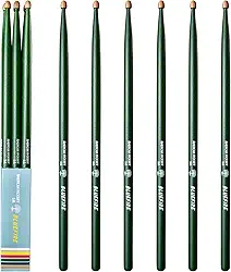 6 varas/3 pares de baquetas 5A de cor verde, baquetas clássicas de 5A, baquetas de nogueira com pontas de bolota, para bateria acústica ou eletrônica, baqueta Bluefire, peso correspondente. Baqueta
