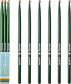 6 varas/3 pares de baquetas 5A de cor verde, baquetas clássicas de 5A, baquetas de nogueira com pontas de bolota, para bateria acústica ou eletrônica, baqueta Bluefire, peso correspondente. Baqueta