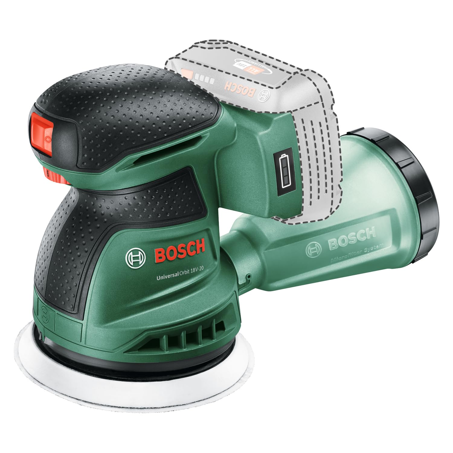 Bosch Akumulatorowa szlifierka mimośrodowa UniversalOrbit 18V-20 (szlifowanie średnich i dużych powierzchni drewnianych, lazurowanych i malowanych, średnica: 125 mm, system 18V, bez akumulatora)