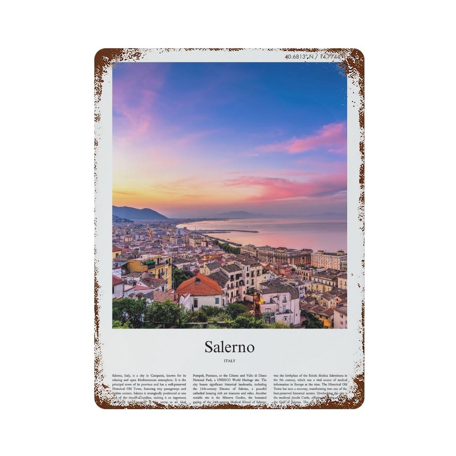 xiaoxiaoshen Salerno Italy City Scenery Wall Decor Art Metal Tin Poster Modern Home Decor Art Home Bar Shop Decorations Vintage Sign 40x30cm