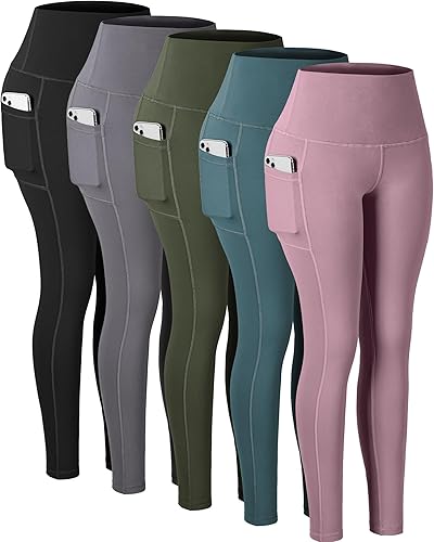 CHRLEISURE - Leggings con bolsillos para mujeres, pantalones deportivos de cintura alta con control de abdomen, para ejercicio y yoga