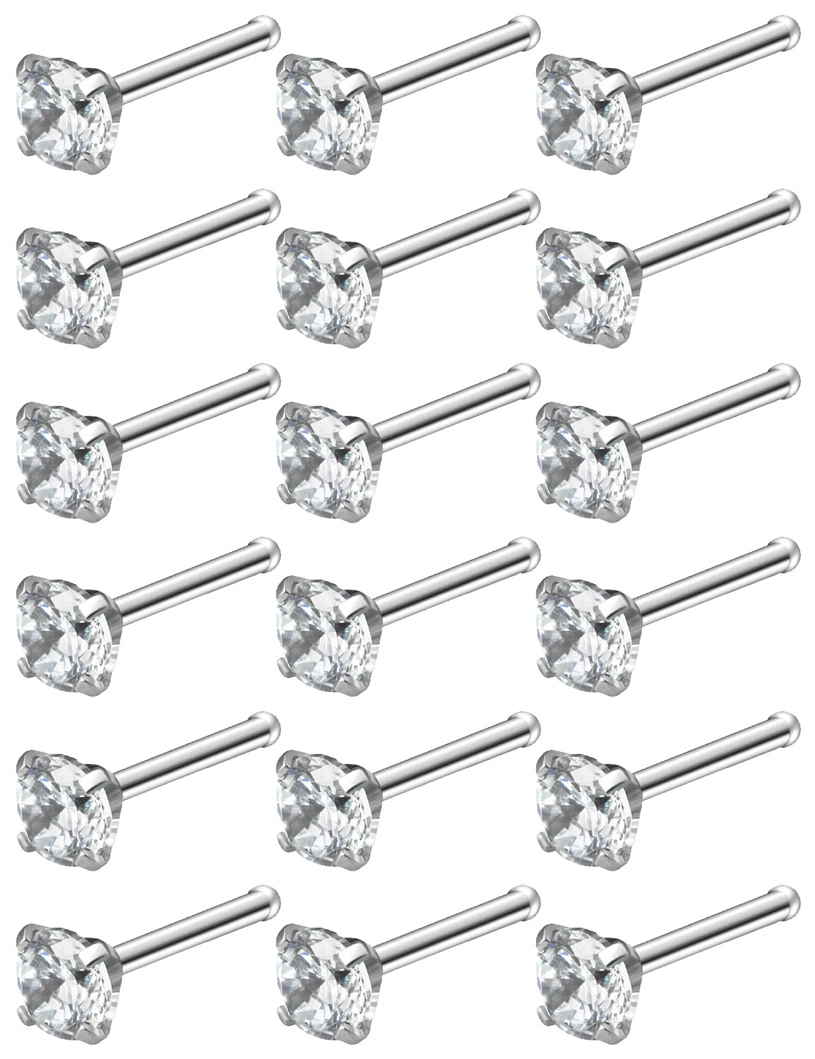 Uzgtvy 18G 20G 22G Nose Rings Studs with Cubic Zirconia 316L Surgical Steel Straight Screw L Shaped Nose Studs Piercing Jewelry for Women Men Girl CZ
