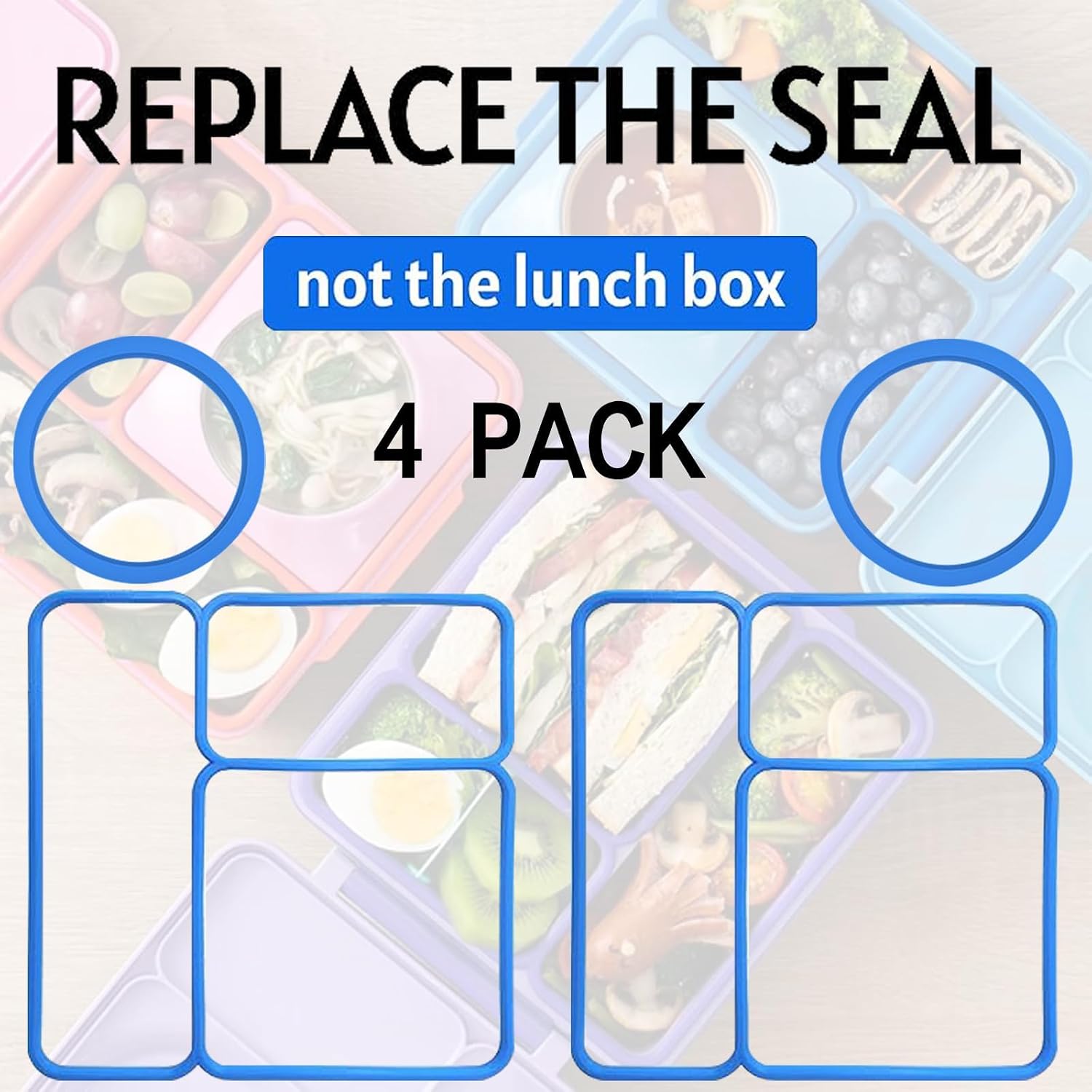 4-Pack Lid Seal Gaskets for OmieBox Kids Bento Box, Blue And Orange | Food-safe silicone replacement seals for OmieBox lids;Ensures Leak-Proof and keep lunches fresh. Includes 4 gaskets.