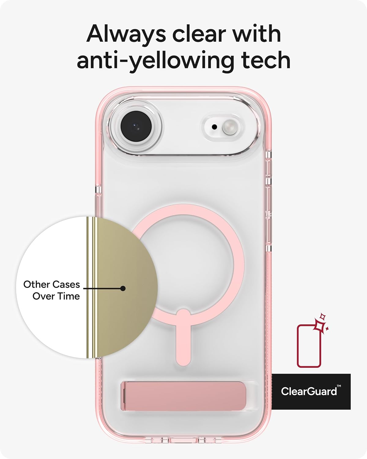 ZAGG Santa Cruz Snap Case with Kickstand for iPhone Air - Pink Sorbet, Drop Protection (13ft/4m), MagSafe Charging Compatible, ClearGuard Anti-Yellowing Technology, Scratch Resistant Phone Case