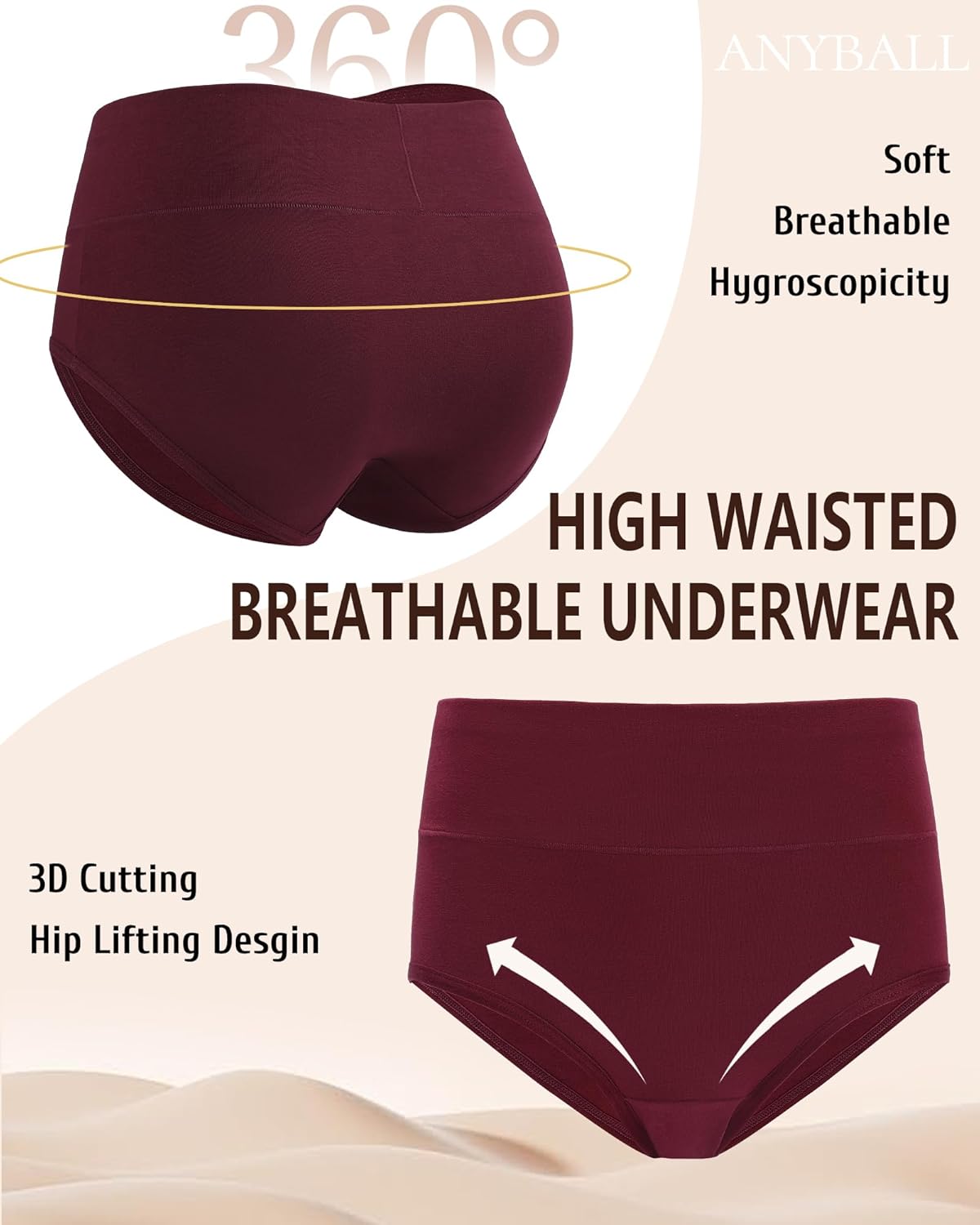 Women's Cotton Underwear High Waisted Briefs Full Coverage Soft Breathable Panties 5 Pack - Image 3