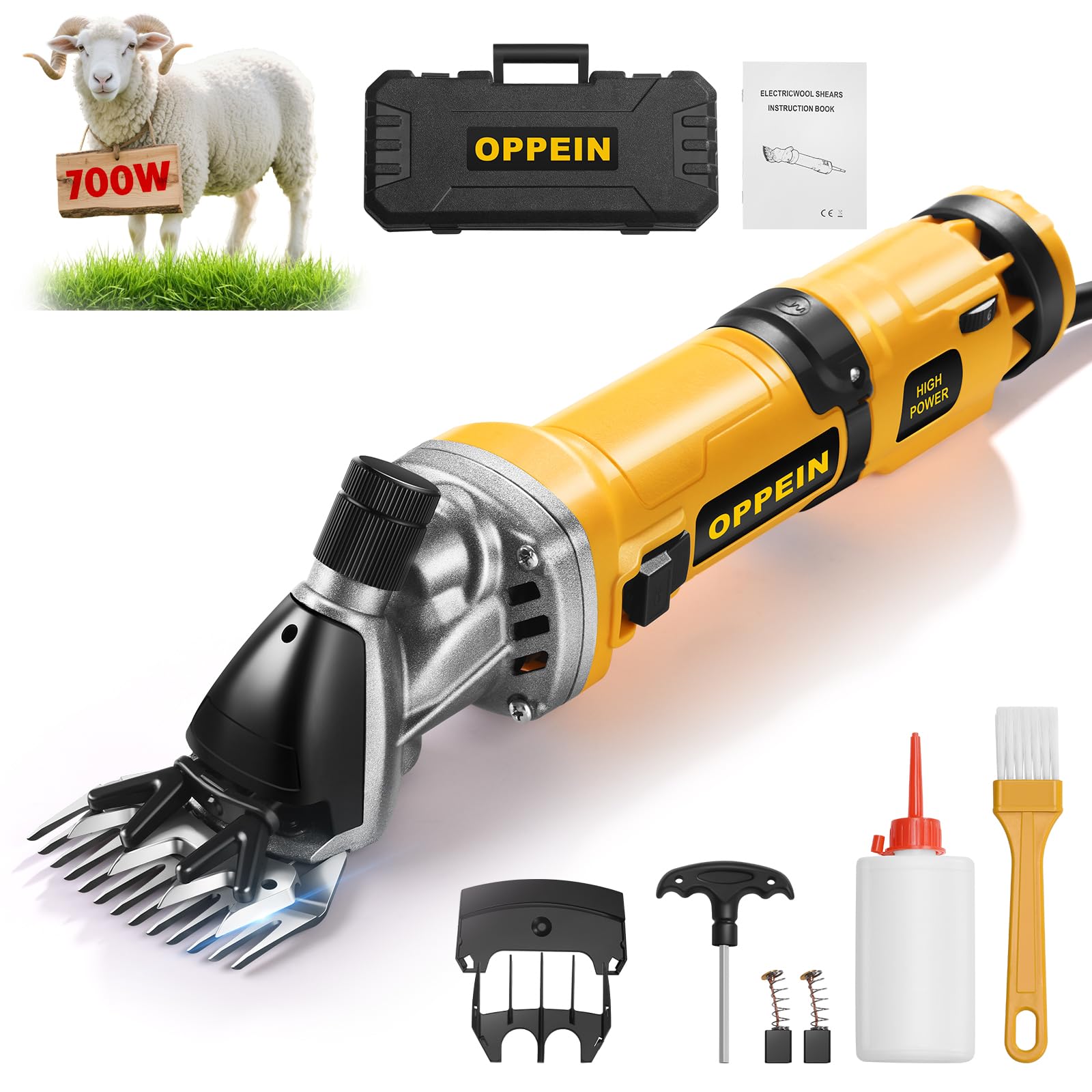 OPPEIN 2025 Upgraded Sheep Shears,Professional Electric Sheep Clippers,6 Speeds Heavy Duty Farm Livestock Haircut for Grooming Sheep Thick Alpacas Coat (700W)