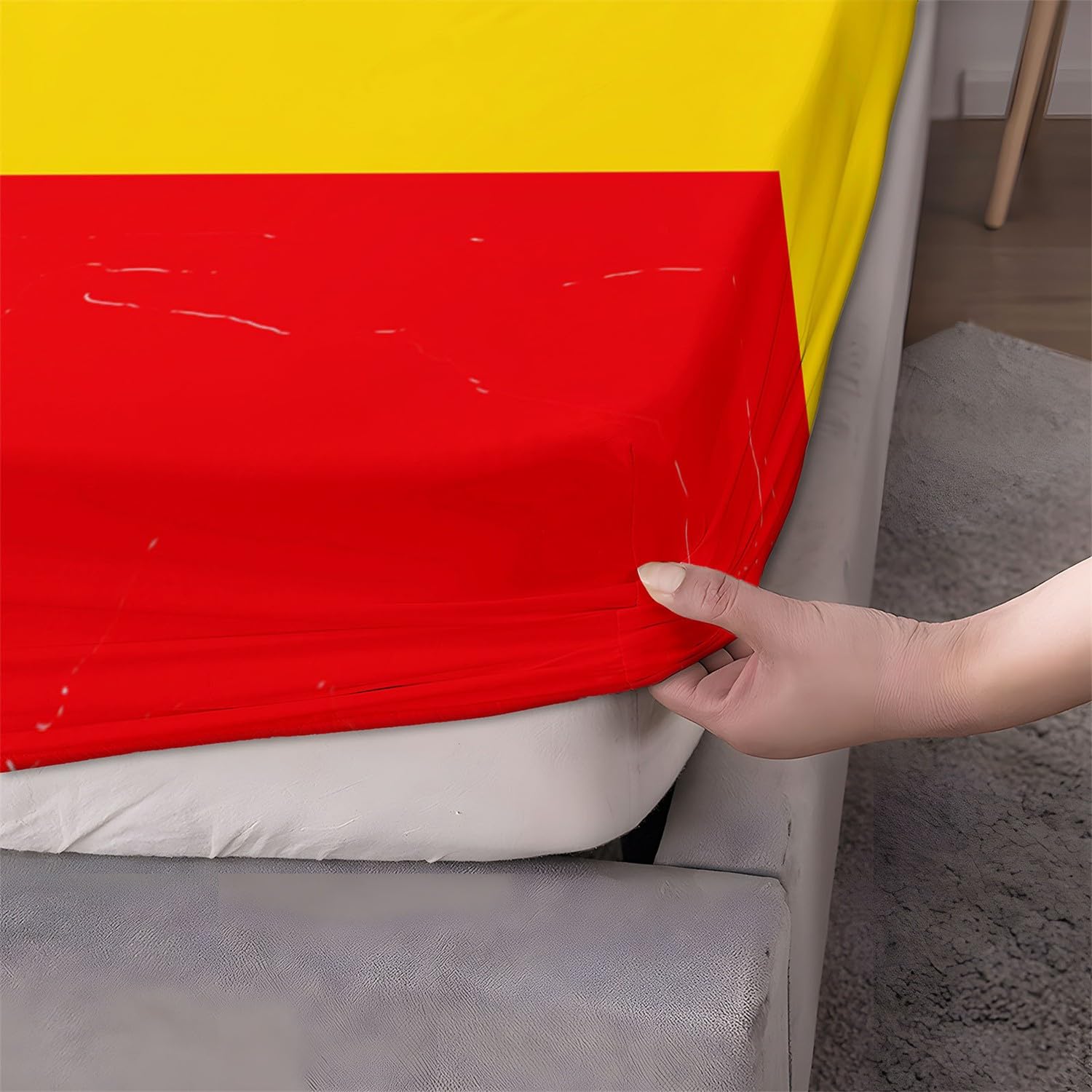 Prześcieradło z gumką 160 x 200 cm, ochraniacz na materac, niemiecka flaga, miękkie prześcieradło z mikrofibry, wielokolorowe, nadaje się do materacy do 30 cm, dostarczane z dwoma poszewkami na