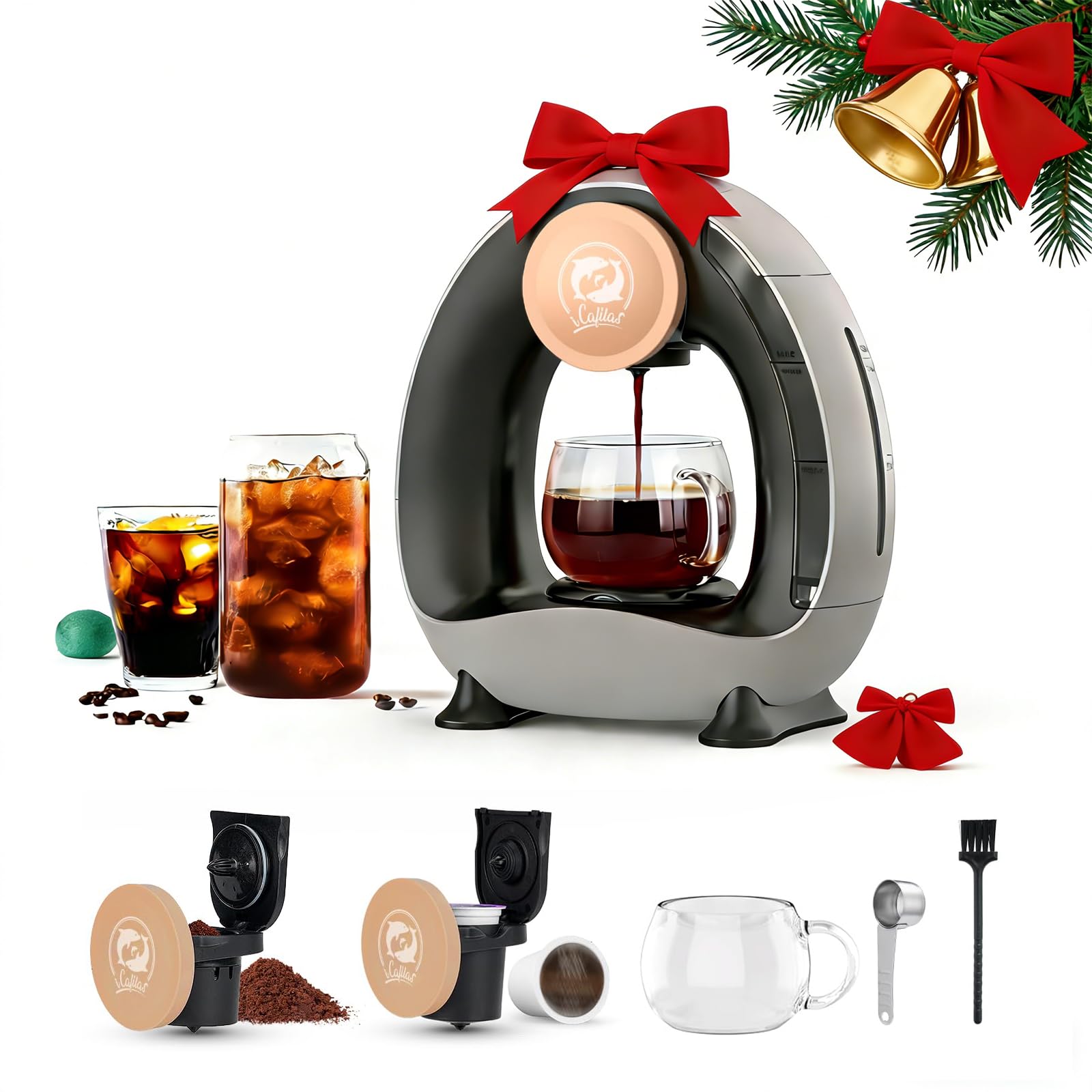 Single Serve Coffee Maker,Fast Brew in 2 minutes,Stylish&Compact Design,MINI Q 2 IN 1 Coffee Machines for K*cup Capsules & Ground Coffee, Dark Grey Coffee maker