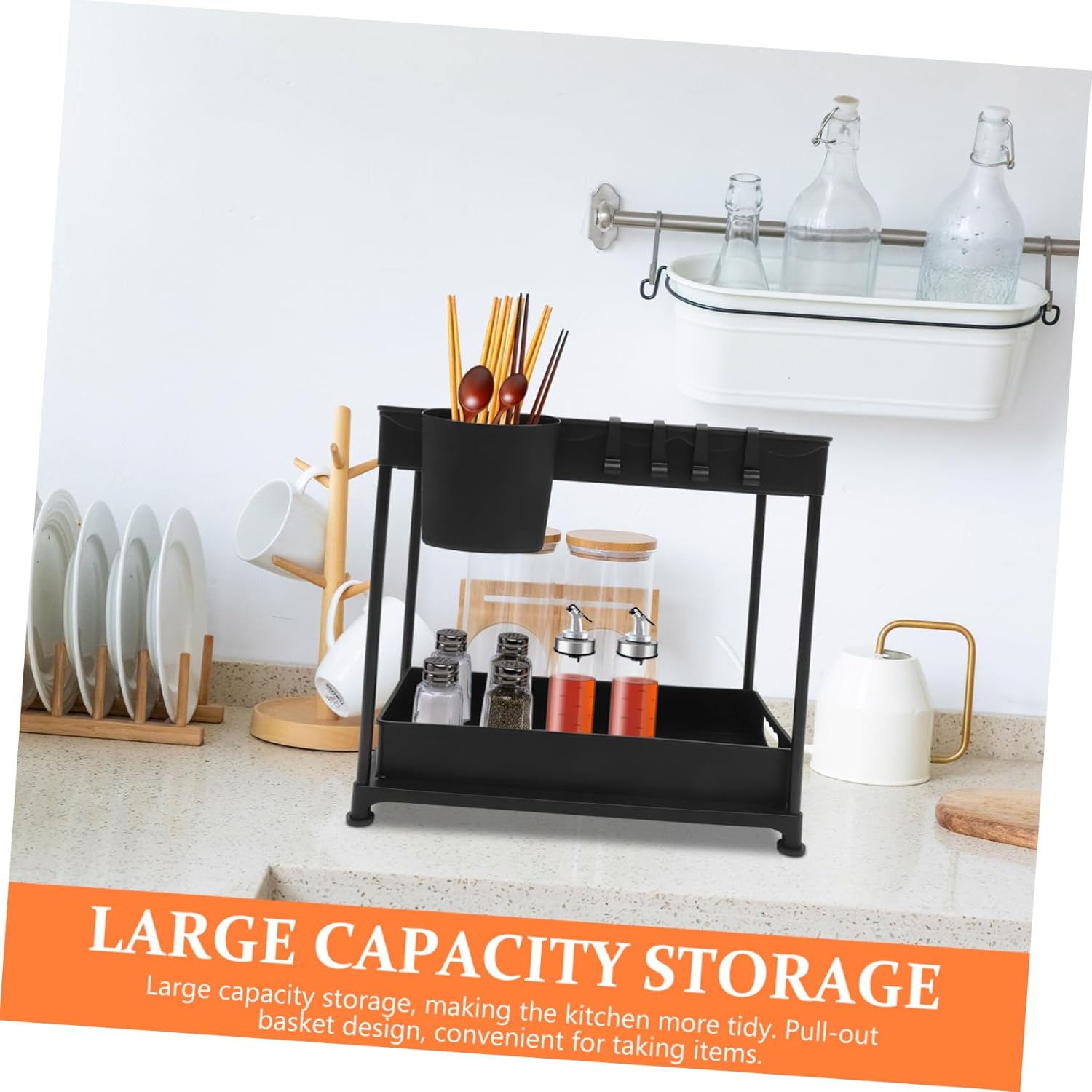 PRETYZOOM 1set Retractable Sink Storage Rack with Smooth Sliding Baskets Multi under Counter Organizer for Kitchen and Bathroom Cabinets Versatile Telescopic Design for Efficient Space