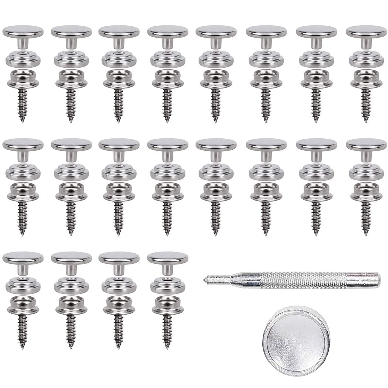 Kit di 120 bottoni a pressione in acciaio inox di grado marino, per barche, 15 mm, bottoni a pressione per tessuti e jeans, fai da te, artigianato marino e abbigliamento PU