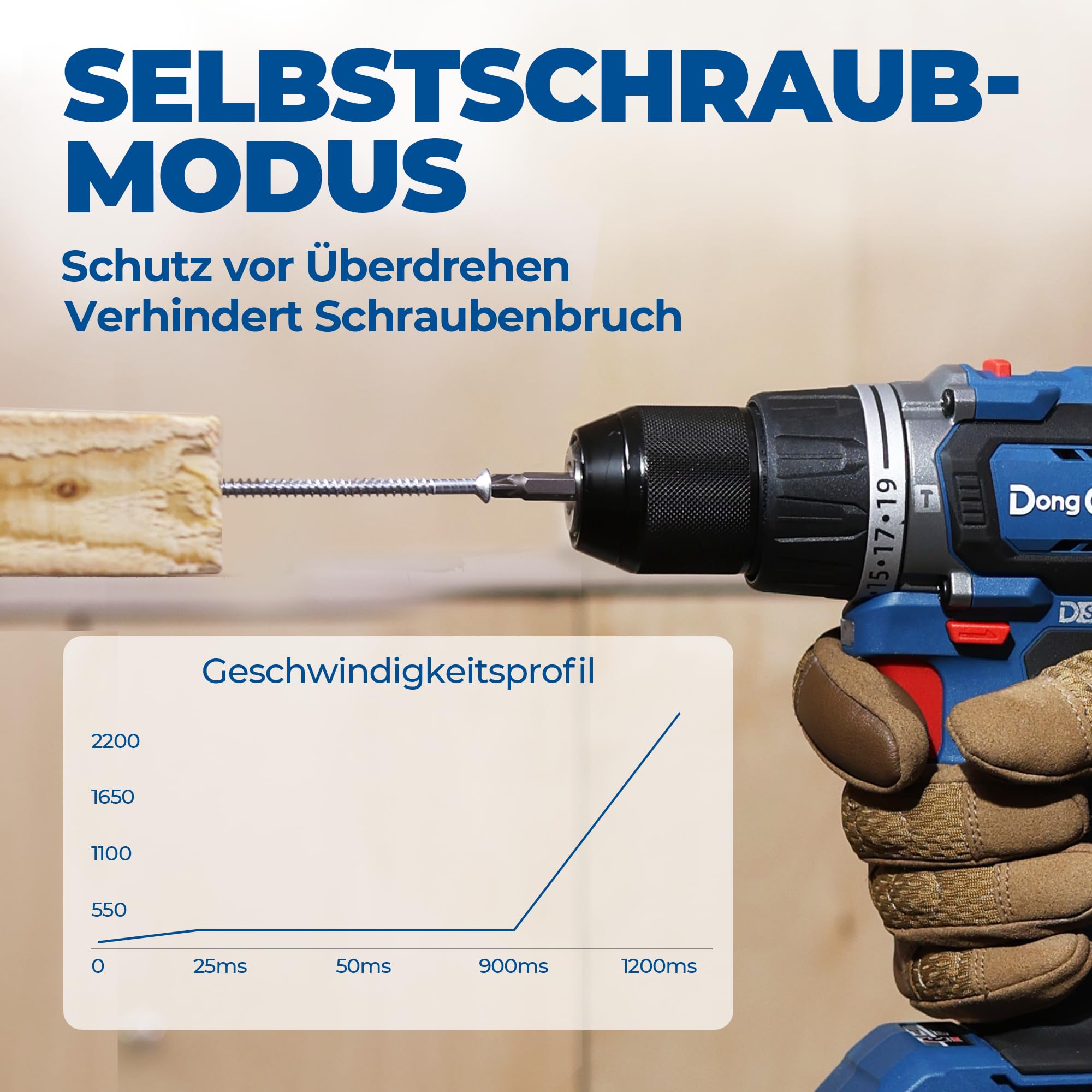 Dong Cheng Akku-Schlagbohrschrauber 20V Brushless 90Nm 1×4.0Ah Akku 19+2 Drehmomenteinstellung 13mm Bohrfutter 2 Gänge inkl Koffer