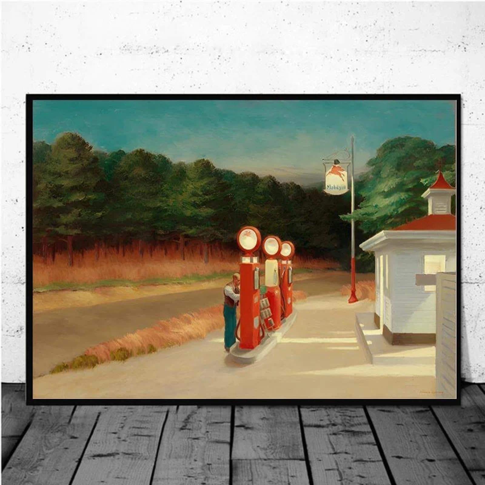 FOKTMS Edward Hopper Gas Station Canvas Paintings Modern Posters and Prints Wall Art Pictures for Living Room Wall Decoration 50x70cm Frameless