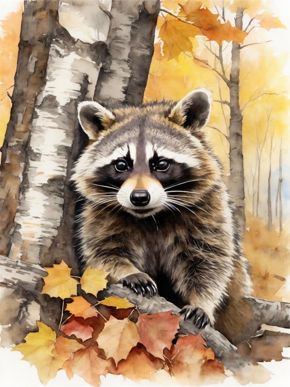 Meecaa Cross Stitch Kits 11 Count Stamped, Raccoon Animal Maple Leaves Autumn Embroidery Kit with Accessories Pre Printed (40CMx50CM) (Raccoon)