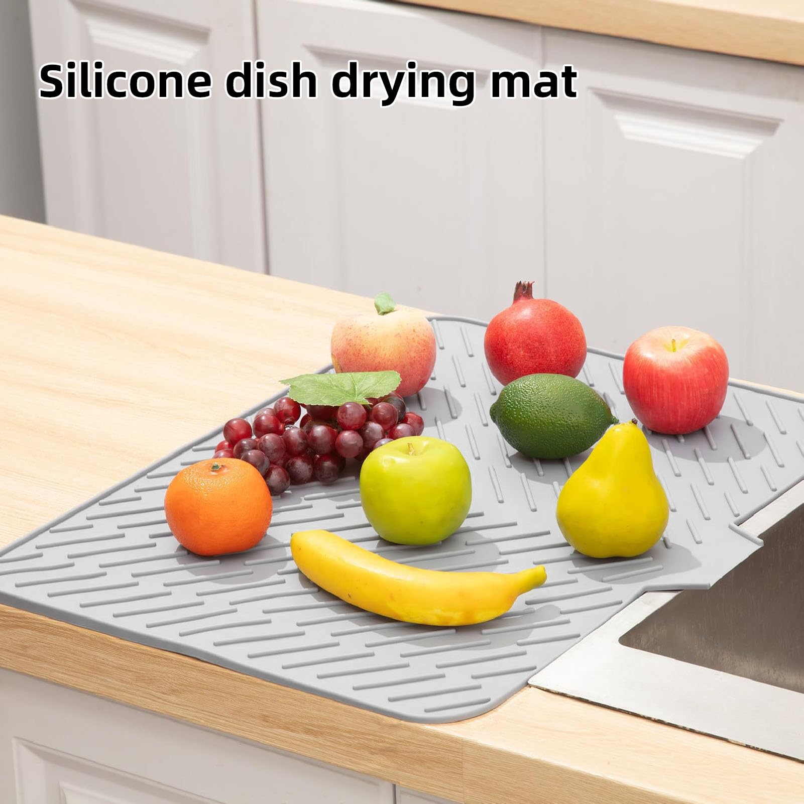 Hotype Afdruipmat van siliconen, gootsteenorganizer, hittebestendig en antislip, siliconen mat, afdruipmat, keukengereihouder, zwart