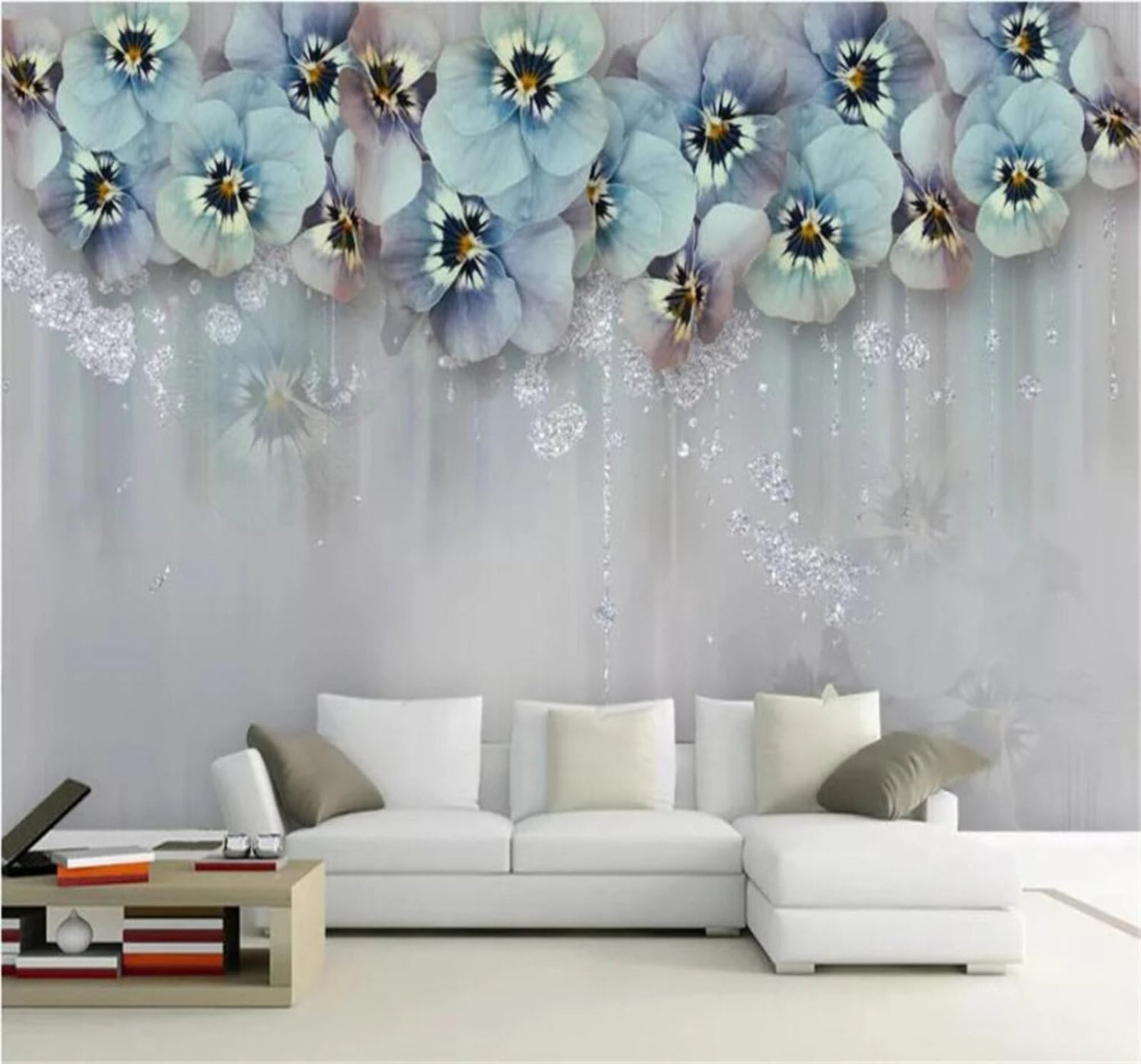 Wallpaper-3D-Xlm 430Cm×300Cm(B×H) Blue Fresh Vintage Elegant Floral 3D Wallpaper Easy Install Feature Office Living Room Sofa Bedroom Tv Background Wall Decoration-430Cm×300Cm