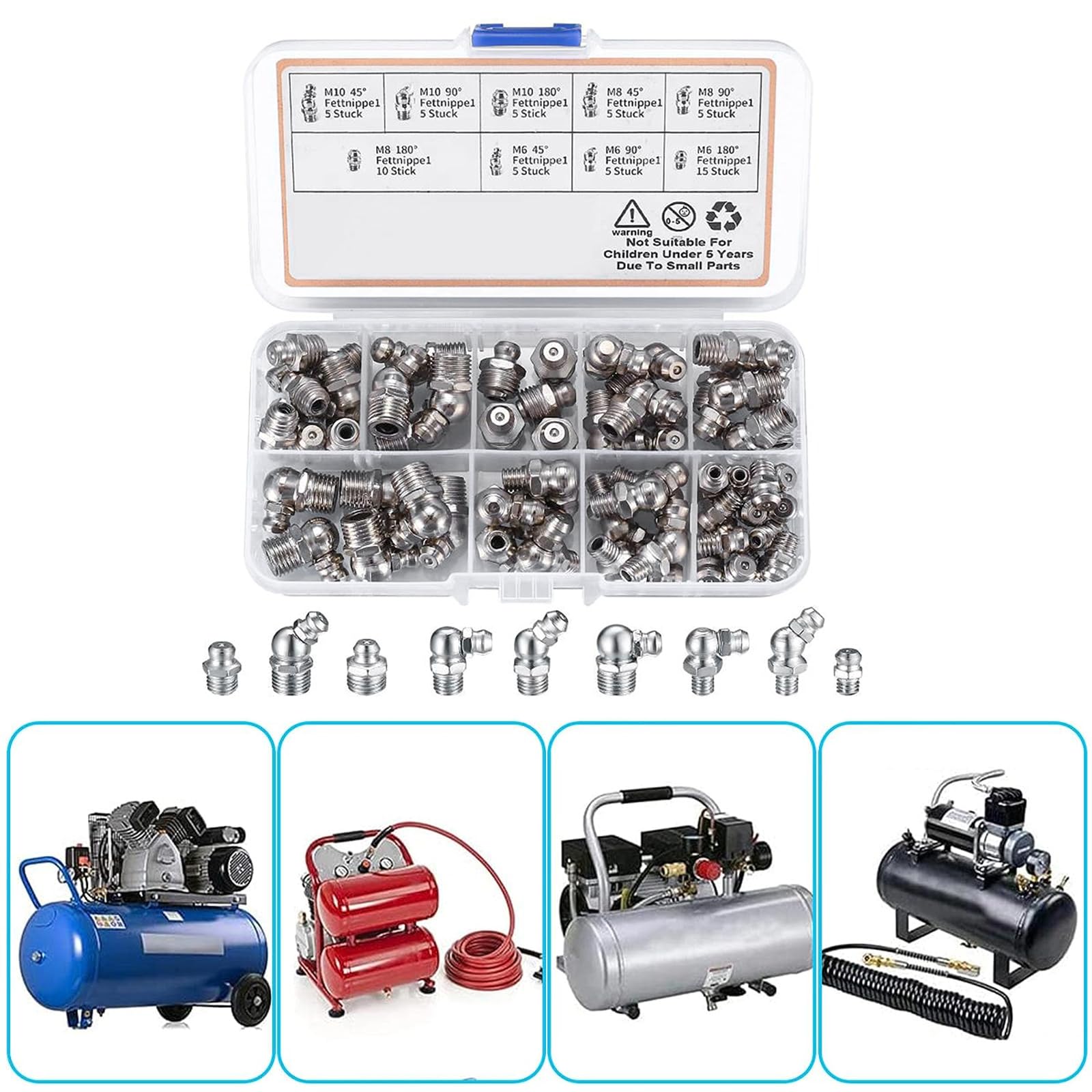 DIIOOMIEEU Pack of 60 Lubrication Nipples Assortment Set Cones Lubricating Nipples for Lubrication Presses Grease Nipple Tapers