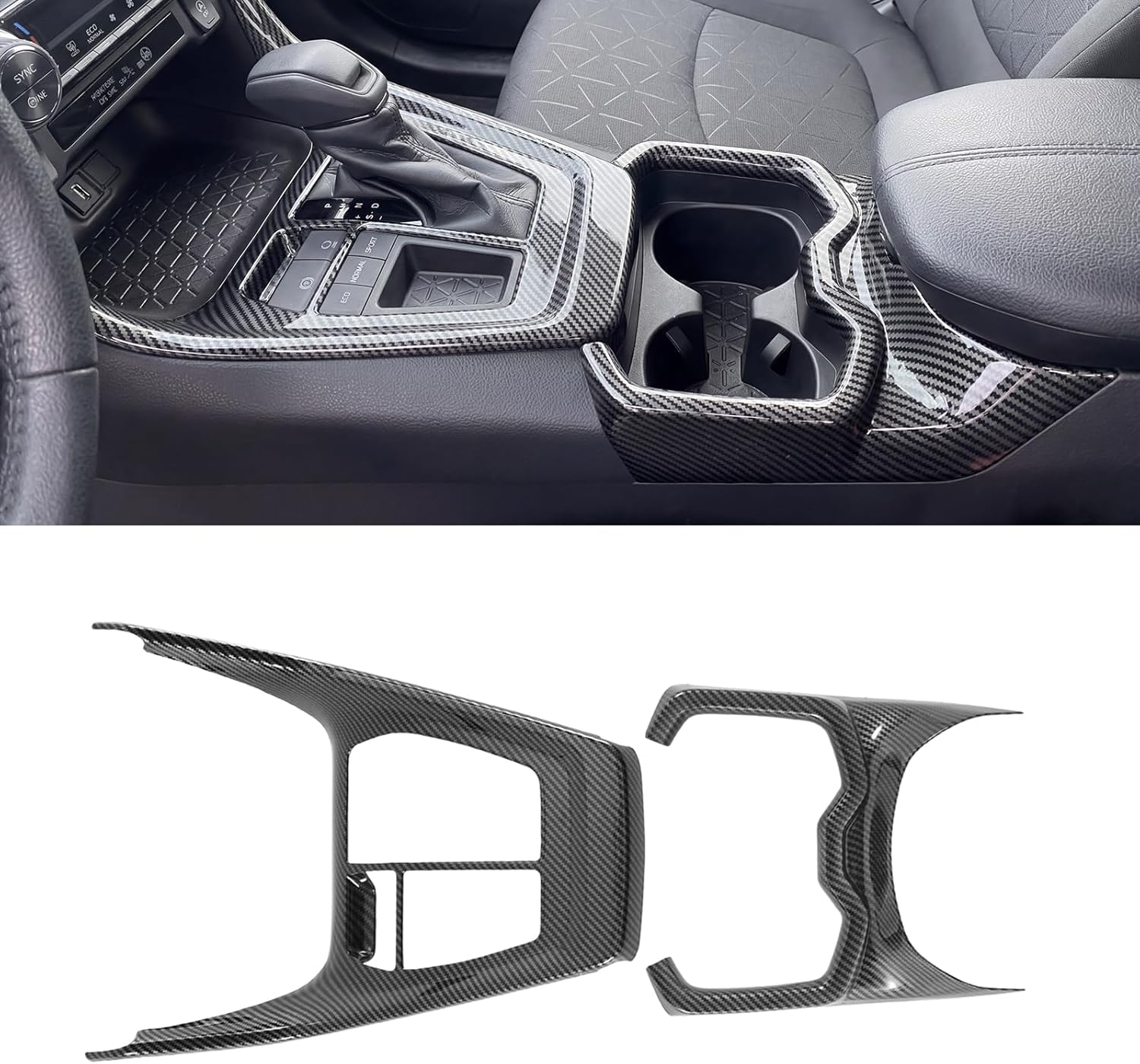 Carbon Fiber Gear Shift Panel Cover Cup Holder Cover Compatible with 2019-2025 5th Gen Toyota RAV4