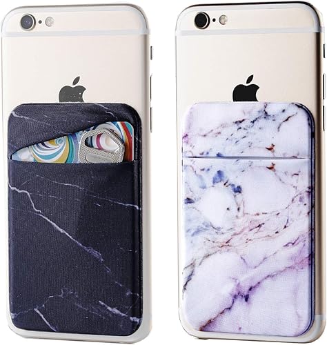 Paquete de 2 bolsillos adhesivos de mármol para teléfono, funda de cartera para teléfono celular, tarjetas de créditotarjetero de identificación