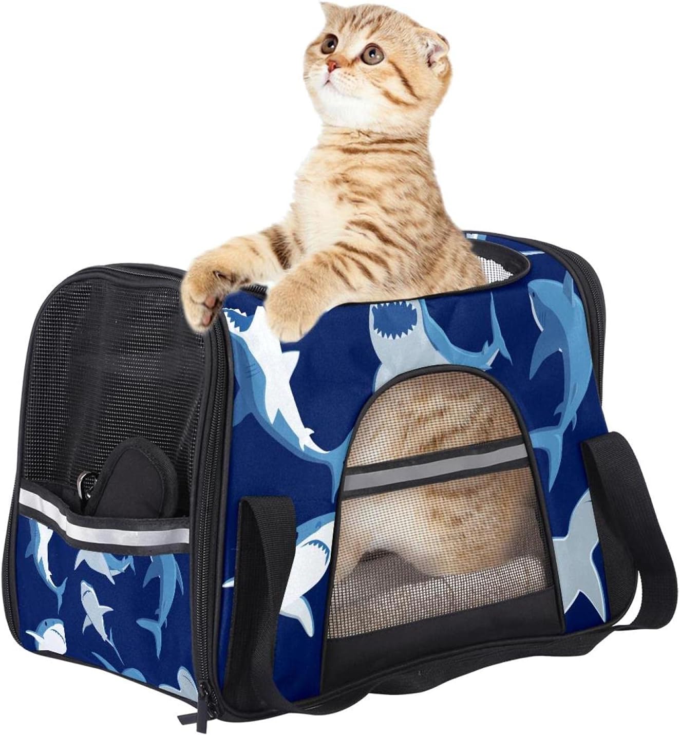 サメ ペットパック ペットキャリーバッグ 猫・小型犬用 マット付き 通気性 軽量 携帯しやすい 車載/旅行/通院/アウトドア