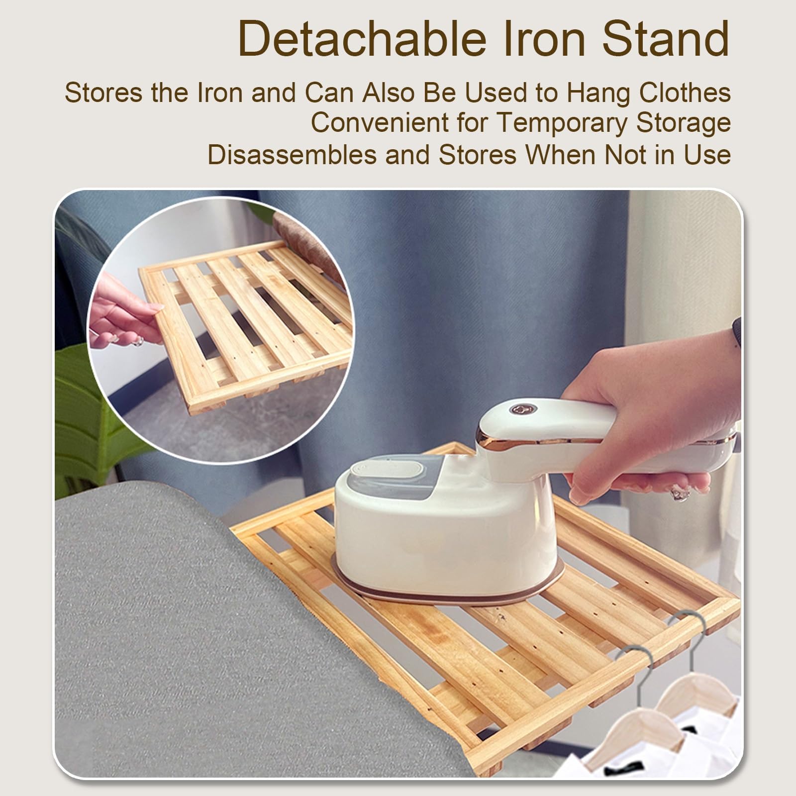 Tabla de Planchar Madera Resistente, Mesa Planchar Plegable con Soporte de Hierro para el Hogar y el Lavadero, Ajustable en 3 Alturas