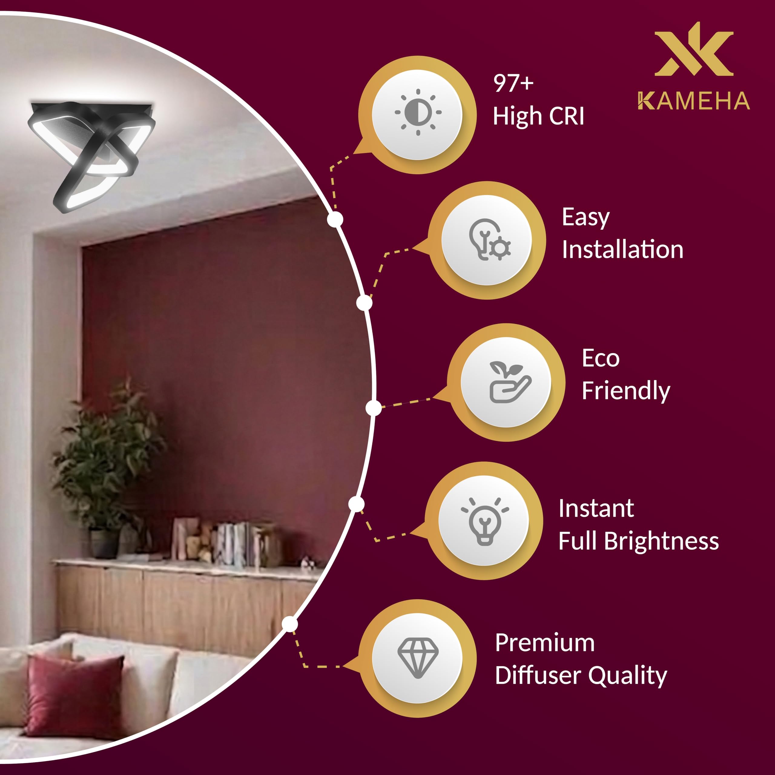 KAMEHA 50W LED Ceiling Light - 3 Color Modes -4
