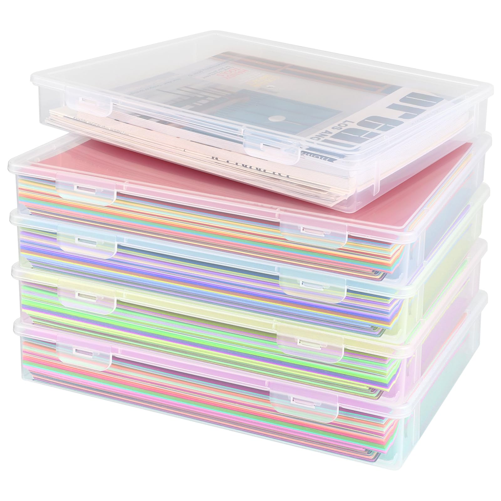 lot de 5 Boite archive A4 en plastique, boites de rangement documents 32,5 x 23 x 5 cm, boite transparente a4, boites plastique PP pour bureau, école et maison