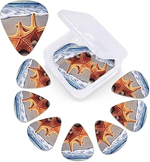 Starfish on the beach print Guitar Picks 12 Pack Personalized Guitar Picks with Storage Box Guitar Accessories for Ukulele Electric Acoustic Guitars Bass