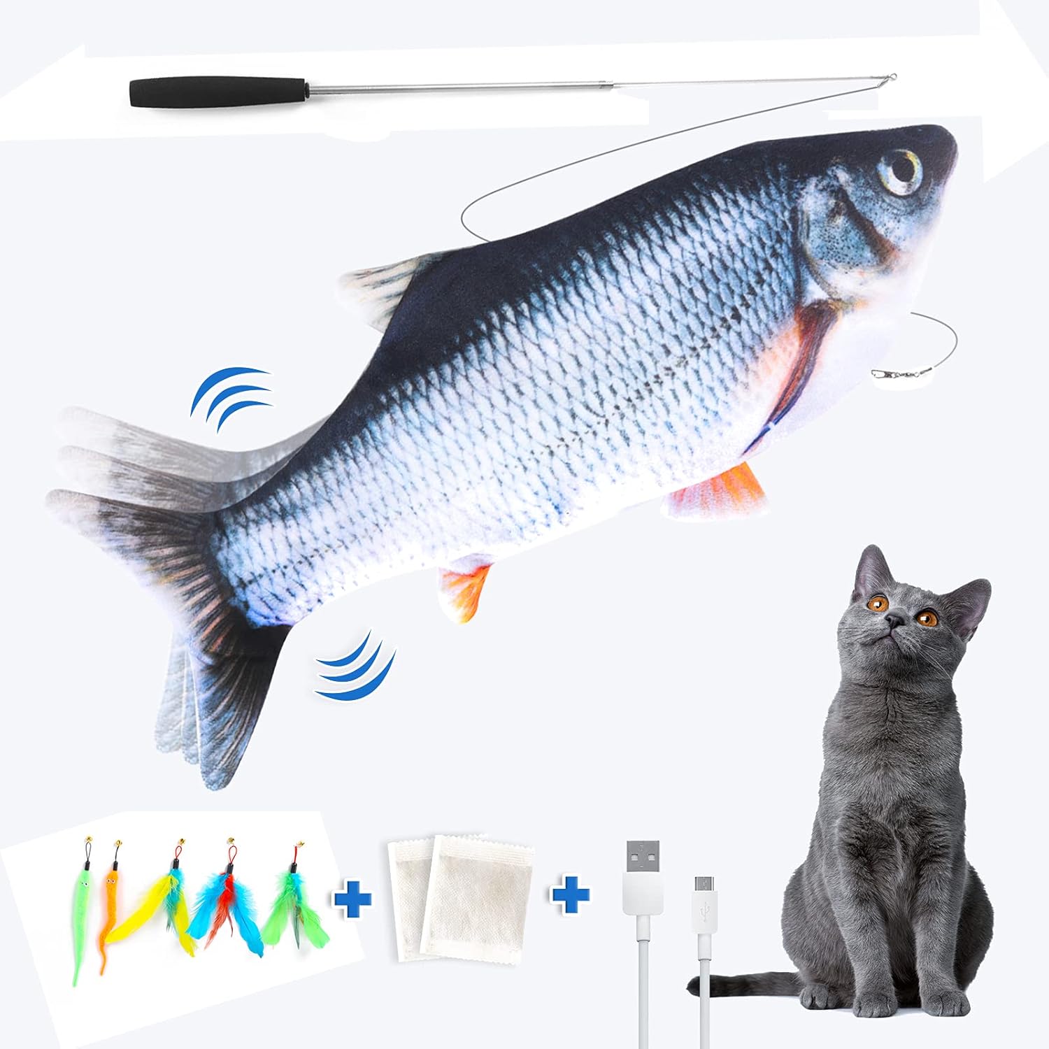 NC Fish Toy for Cat and Kitten Electric Moving Flopping Wagging Realistic