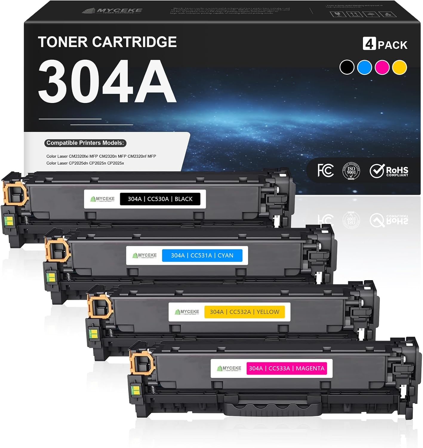 304A Toner Cartridge 4 Pack Replacement for CC530A CC531A CC532A CC533A | Compatible with HP Color Laser CM2320fxi MFP CM2320n MFP CM2320nf MFP CP2025dn CP2025n CP2025x Printer