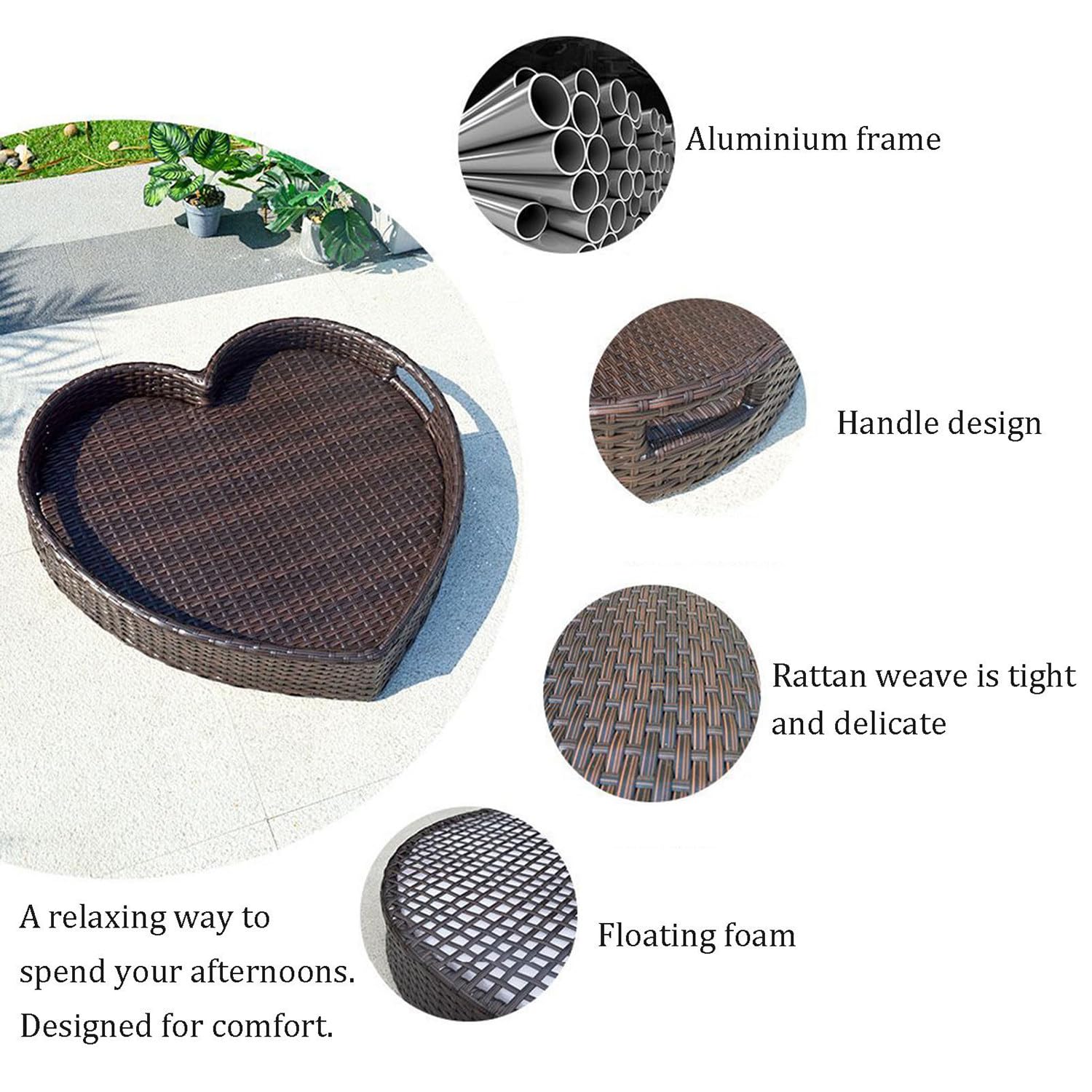 Plateau de Service Flottant pour Piscine, Plateau de Service tissé en rotin, Plateau Alimentaire avec poignées, Plateau Flottant de Luxe, Plateau de Service Flottant, Table, Bar, Plateau flo
