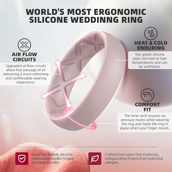Egnaro Egnaro Women's Engagement Rings, Silicone Inner Arc Ergonomic Breathable Design with half sizes, Rubber Wedding Band Rings，5.5mm Wide-2mm Thick in use