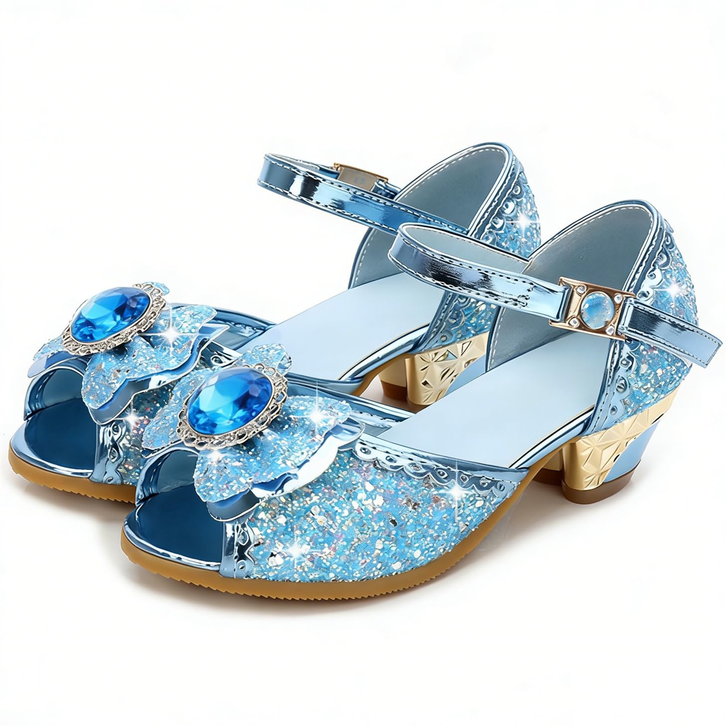 FStory&Winyee Sandales Princesse Enfant Filles Reine des Neiges Bouche Poisson Talons Hauts Chaussures Ballerines Elsa Arc Charmant Doux Cosplay Déguisement Ceremonie et Fêtes