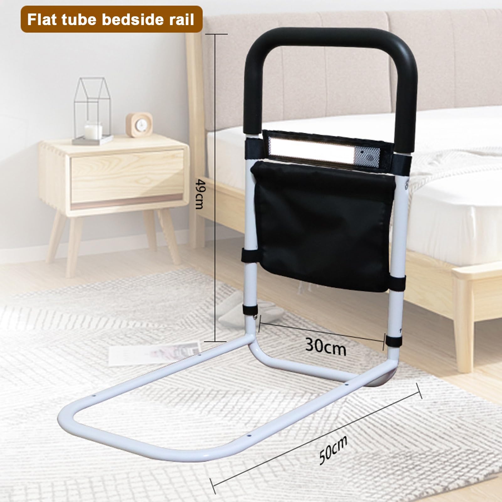 Yokawe Sponda per letto regolabile in altezza con luce notturna per anziani e adulti, adatta per letti king e queen size, ideale per anziani, pazienti chirurgici e cure di recupero, 50 cm x 50 cm