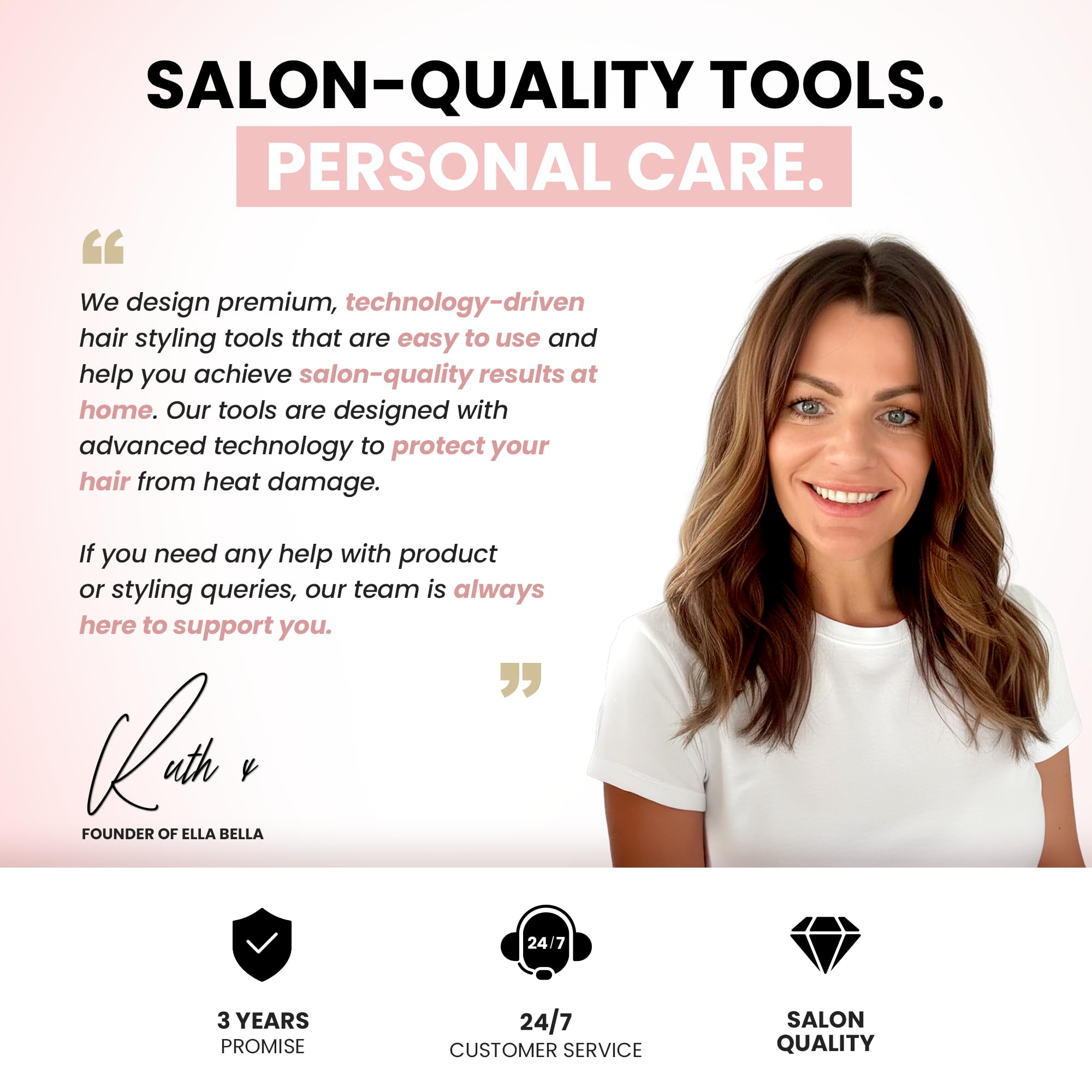 ELLA BELLA® Ionic Hair Dryer with Diffuser - Negative Ion Blow Dryer, Quiet | Professional-Grade Blow Dryer. Intelligent Heat Control & Rapid Drying, Lightweight, Low Noise, All Hair Types thumbnail 9