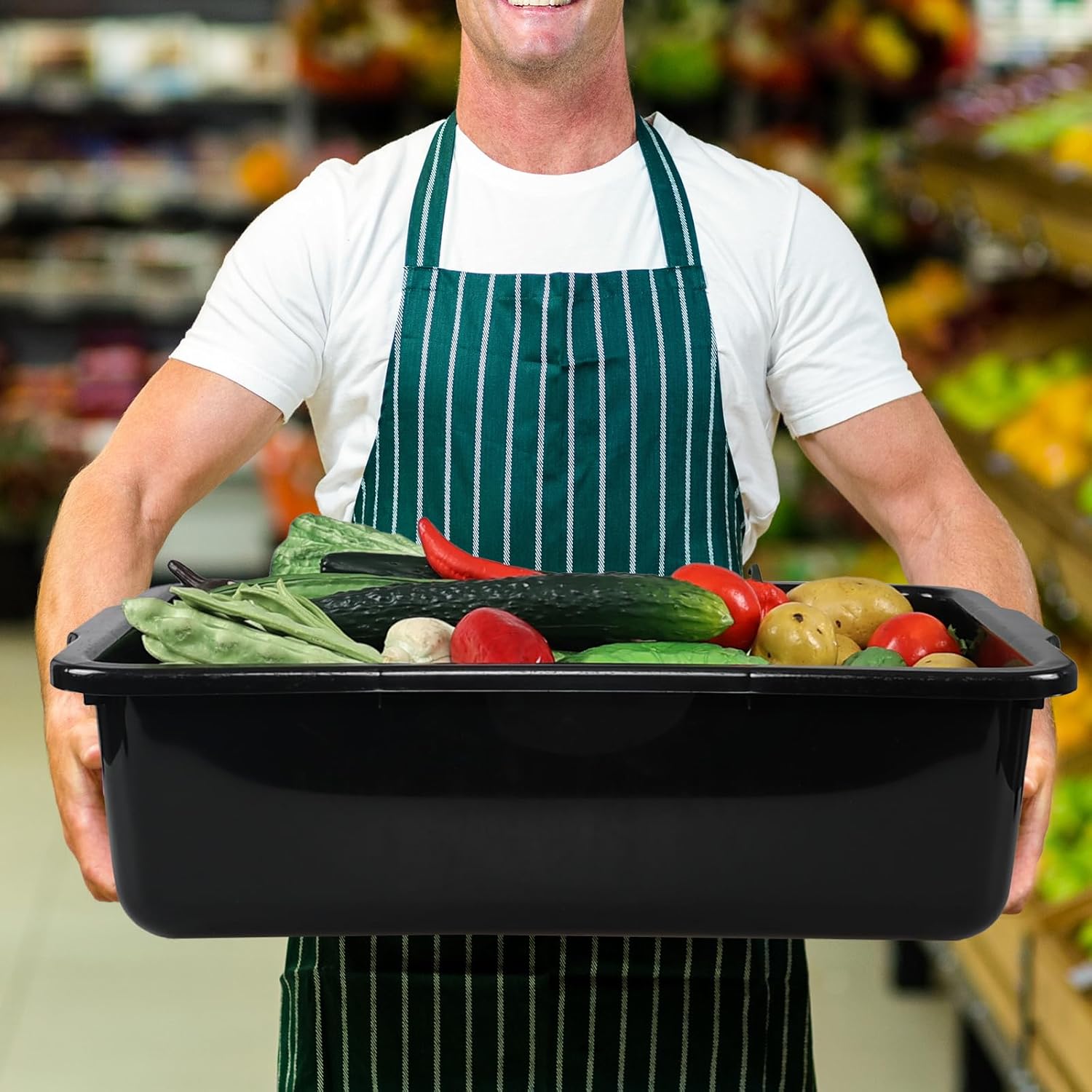 32 L Commercial Bus Tub, Large Plastic Bus Box, Black, 4 Pack