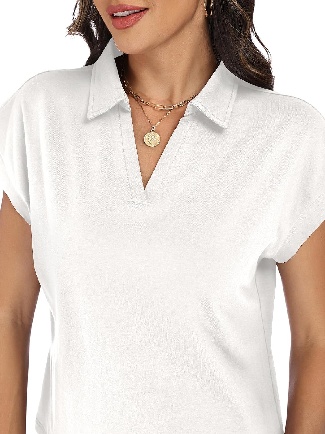 Women's Cap Sleeve Crop Tops Collared V Neck T Shirts Boxy Short Sleeve Polo Shirts Summer Basic Tees Fashion Clothes