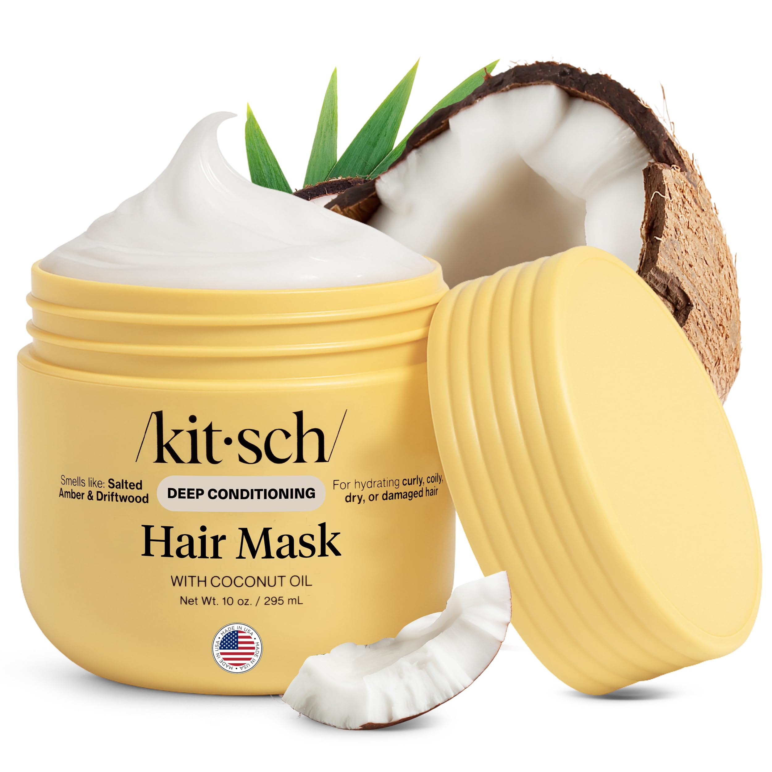 Kitsch Deep Conditioning Hair Mask – Moisturizing Hair Mask for Damaged Hair with Coconut Oil – Hydrating, Strengthening & Frizz-Reducing Hair Care Treatment for Curly, Coily & All Hair Types - 10 oz