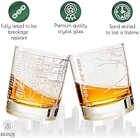 Vista 29 de Vasos tradicionales de whisky, diseño grabado de mapa de la ciudad (2 unidades), Atlanta