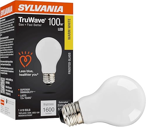 Sylvania - Bombilla LED TruWave Natural Series A19, equivalente a 100 W, eficiente 15 W, 1600 lúmenes, base media, regulable, esmerilado, 3000 K,