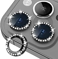 Vista 25 de Xfilm Protector de lente de cámara para iPhone 15 Pro/iPhone 15 Pro Max, anillo de diamante de metal individual brillante, dureza 9H, protector a