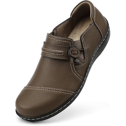 LAZYPOP Women's Classic Comfort Leather Loafers Cute Slip-Ons Casual Dress Shoes Lightweight Walking Flats Everyday Work Shoes