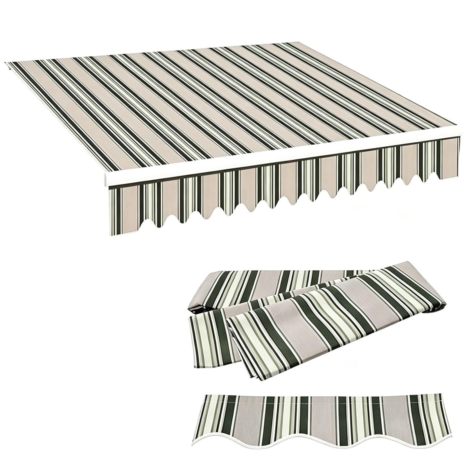 Toile Rayée de Rechange pour Store Banne Rétractable 280 g/m², Imperméable et Protectrice Contre Le Soleil, pour Auvent Ou Terrasse Extérieure(285x200cm)