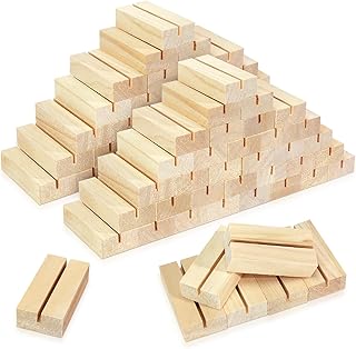 60 Pieces Wood Table Number Stands Wood Place Card Holders Picture Holde...