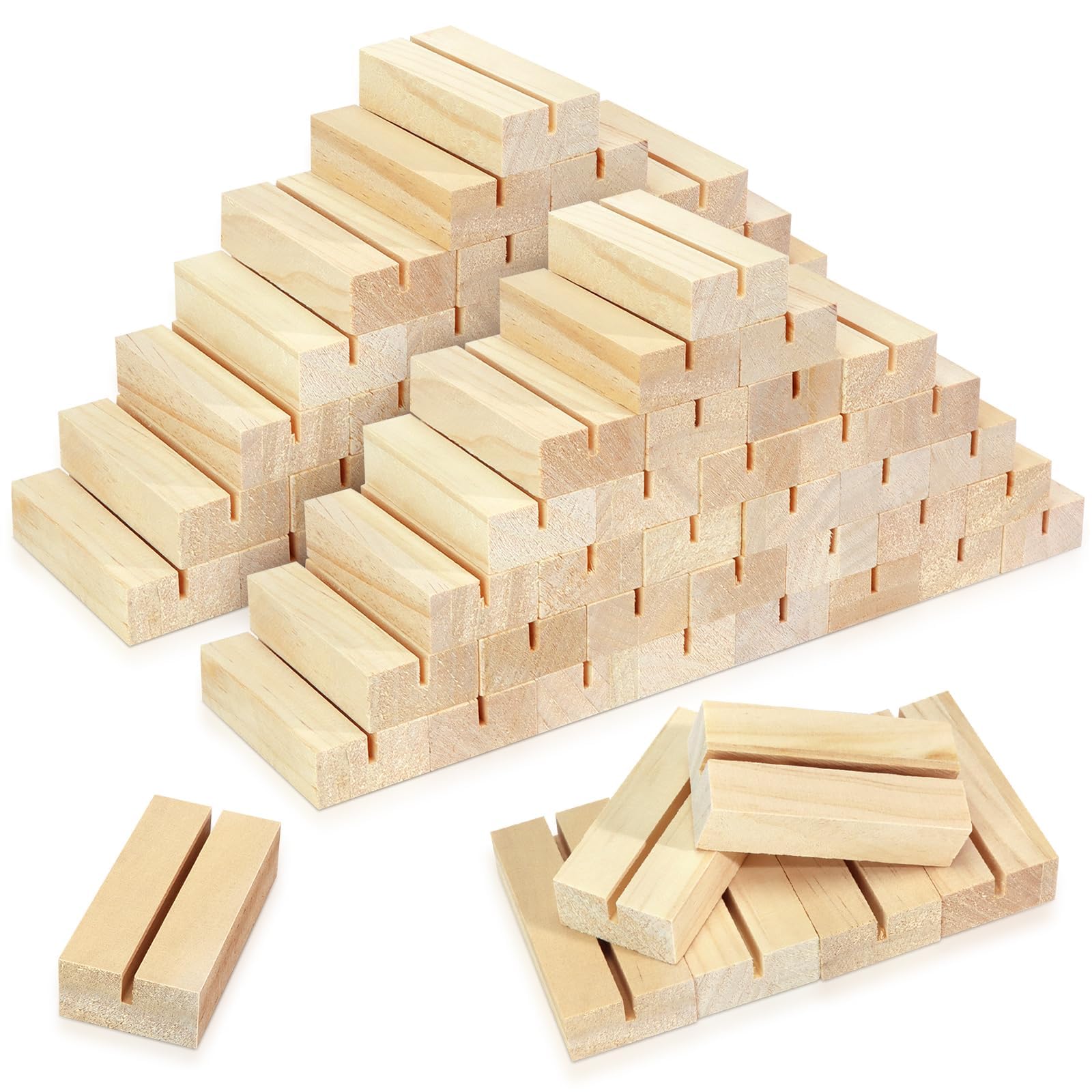 60Pcs 2.75x1.38 Inches Wood Table Number Stands, Wooden Place Card Holders, Acrylic Sign Holders for Wedding, Ceremony, Birthday, Party, Home Decoration, Events (3mm Slots)