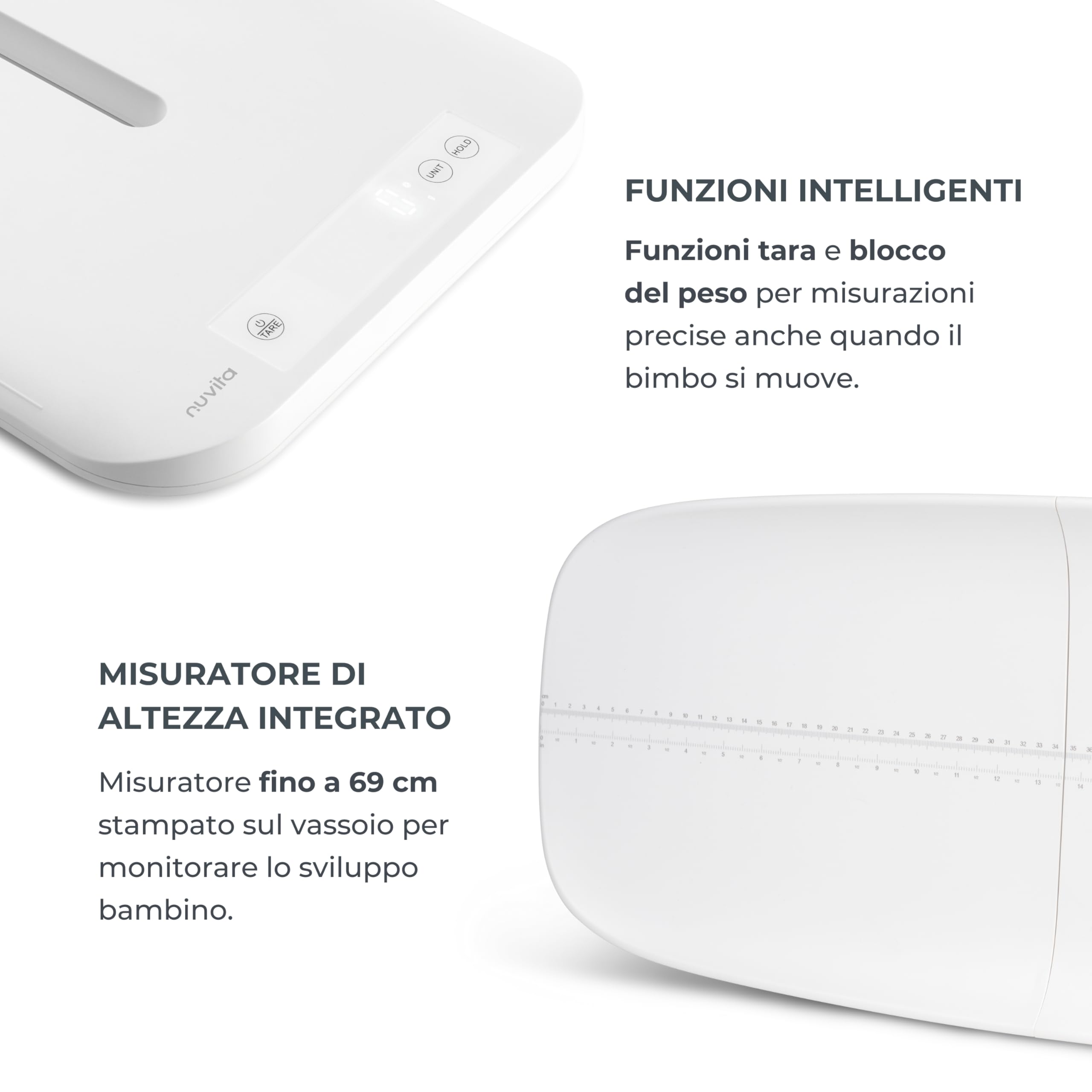 Nuvita 1330 PrimiPesi Bilancia Bluetooth Smart Mamma & Bambino - Controllo della Crescita e del Peso con AI per Madre e Figlio, Design Moderno e Portatile, compatibile con App Nuvita Baby