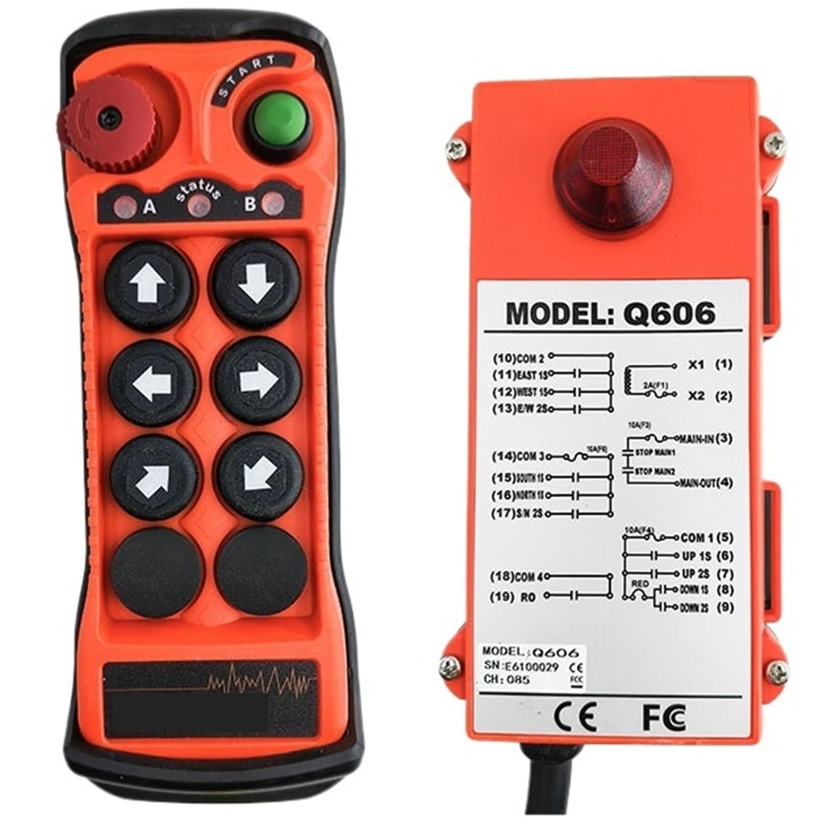 Q606 Radiocomando Industriale Senza Fili for Gru A Doppia Velocità Con 6 Pulsanti(1T1R,DC12-65V)