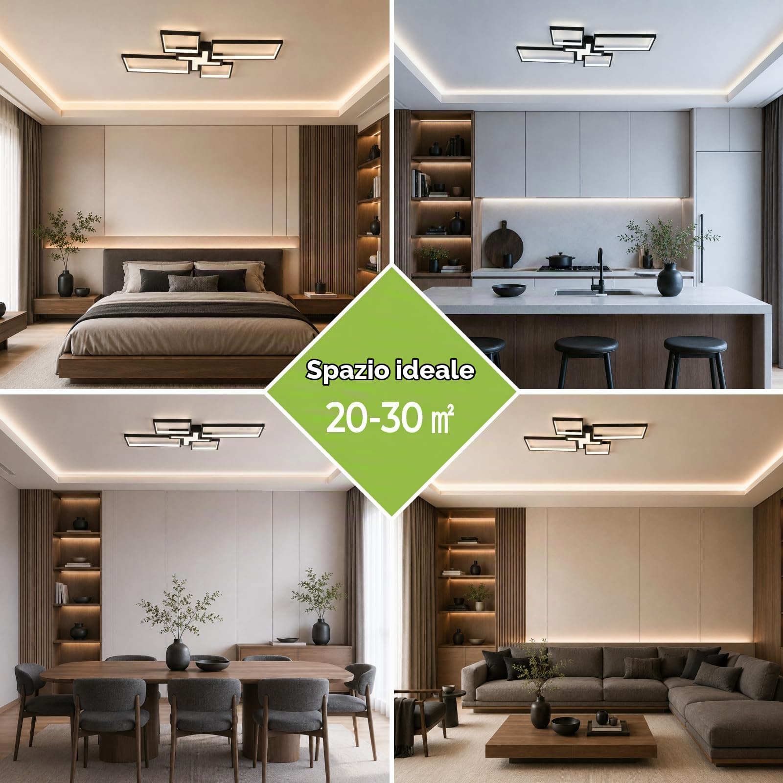 OTREN Plafoniera LED Soffitto Dimmerabile, 82CM 60W Lampadario Camera da Letto con Telecomando 3000K-6500K, Moderno Lampada Soffitto per Soggiorno Cucina, Nero