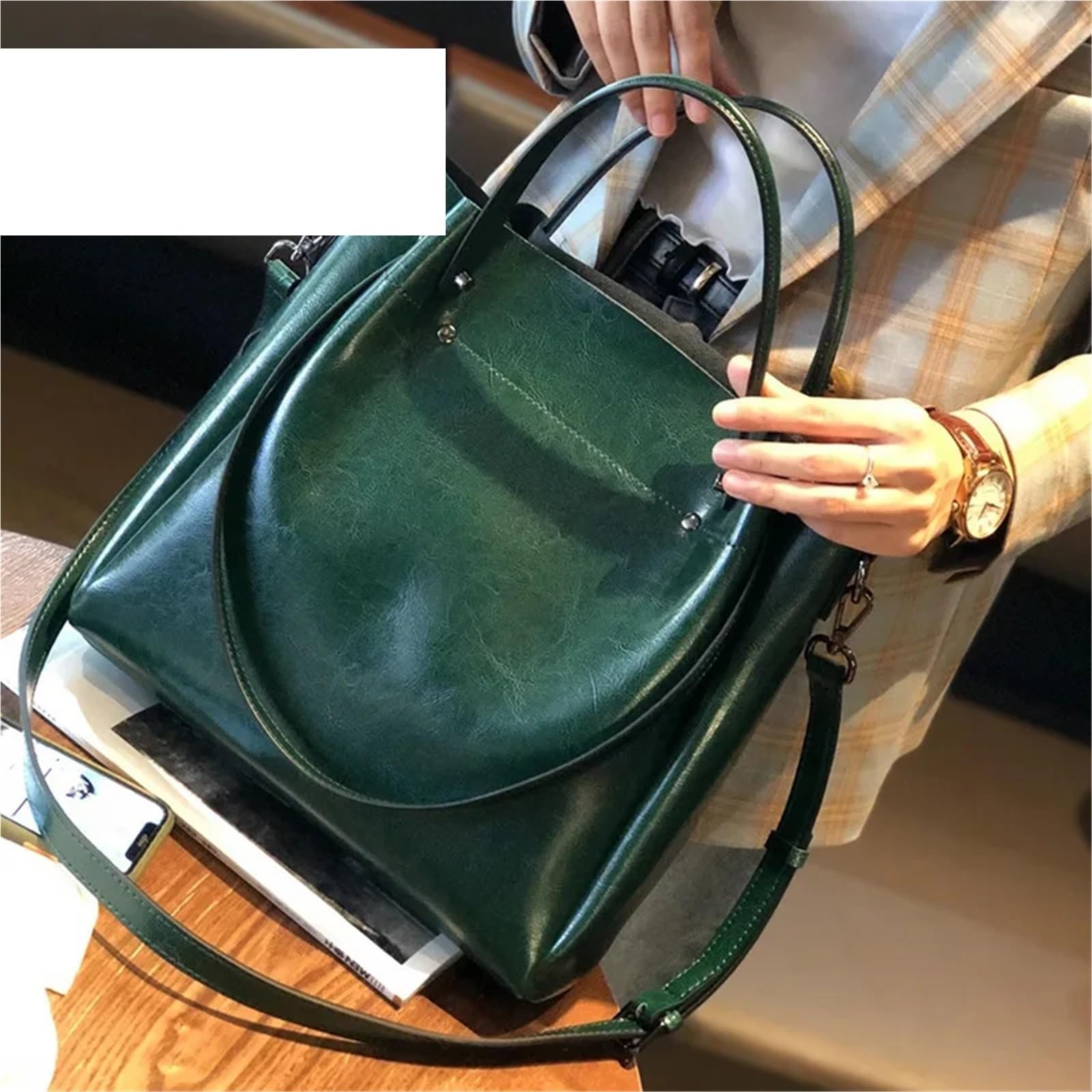 Bolso bandolera grande informal de piel for mujer, tipo cubo, gran capacidad Para Viajes Compras Trabajo Citas